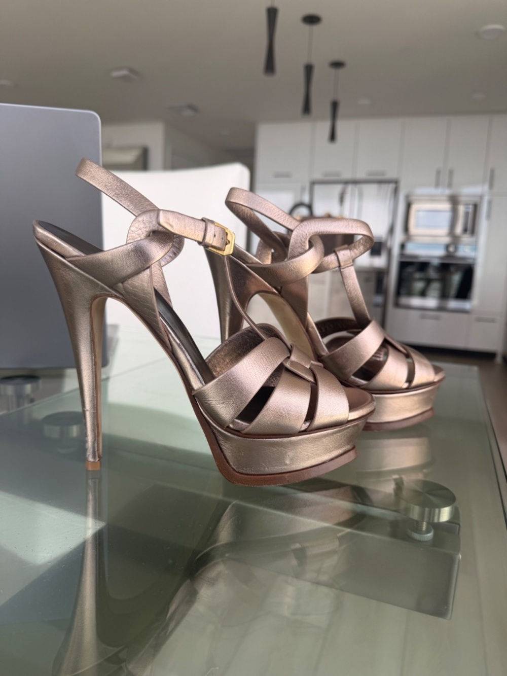 SAINT LAURENT Tribute 135 leather platform sandals 38 rose gold - Picture 7 of 9